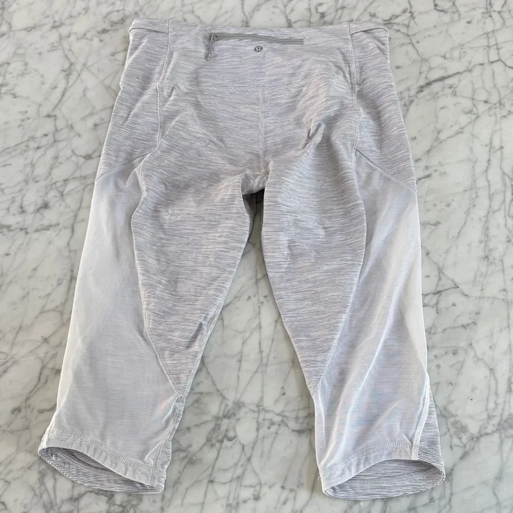 Lululemon High Waisted Capri Leggings With Mesh Gray and White Size 10